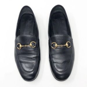 Gucci Brixton Horsebit Black Leather Round Toe Loafers Shoes